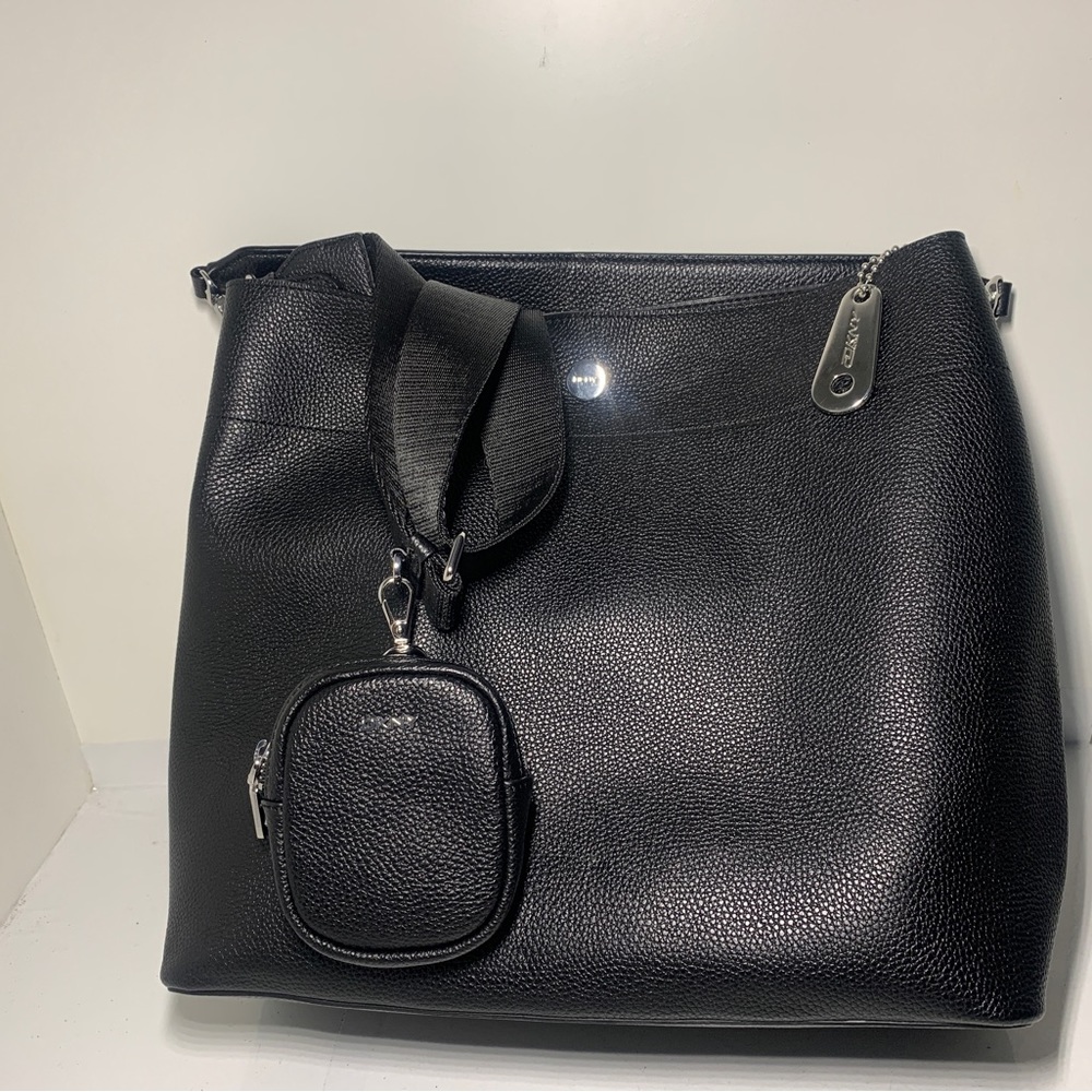 DKNY black leather bag with coin purse